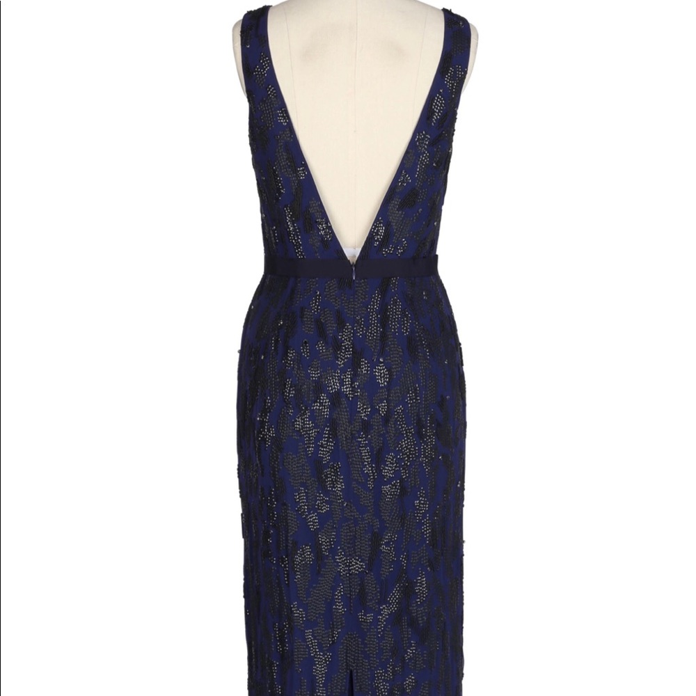 Jenny Packham Navy Blue Silk Beaded Low Back Gown - Picture 2 of 16